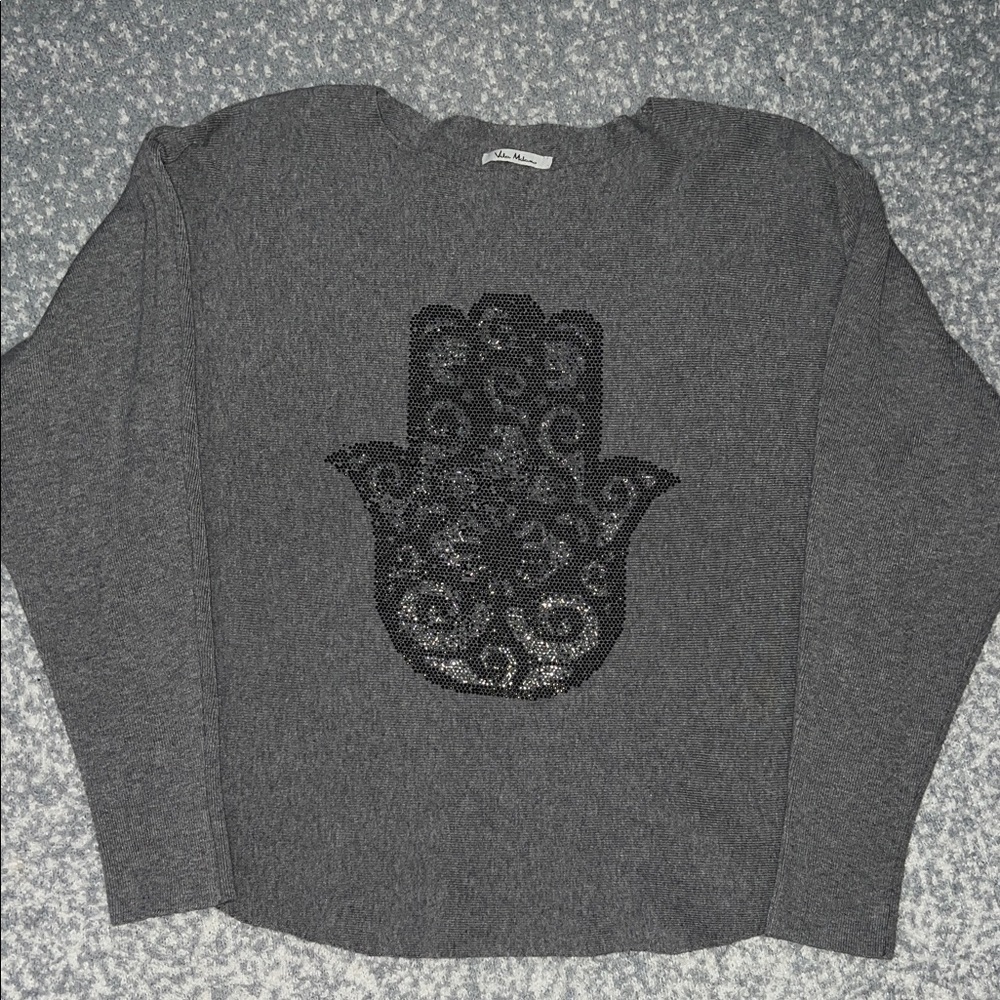 Vila Milano Gray Beaded Hamsa Hand Sweater Medium